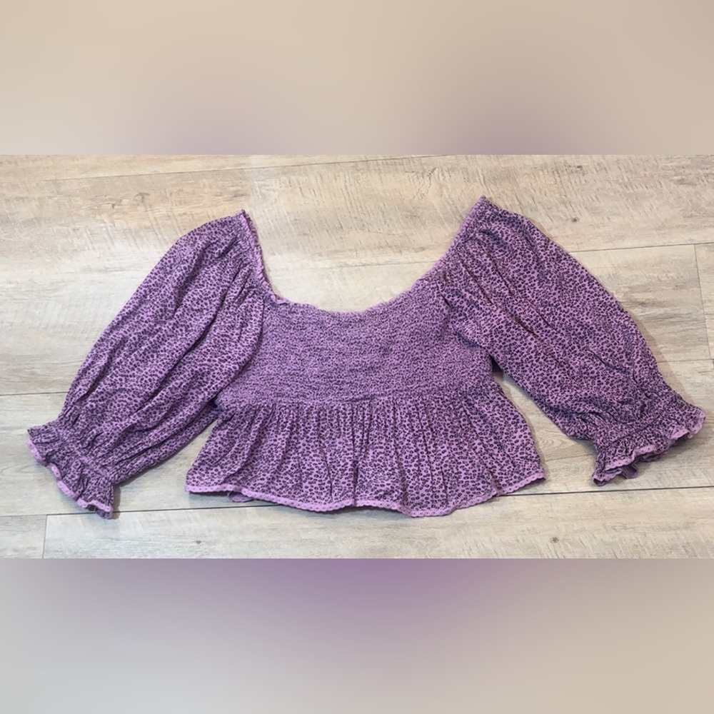 Free People Brittnee Print Smocked Babydoll Silhouette Peplum Top Size Large - Picture 9 of 9